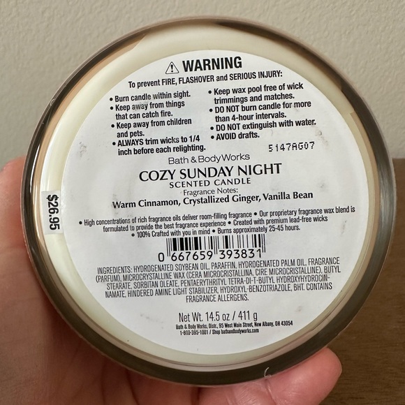Bath & Body Works COZY SUNDAY NIGHT 3 wick candle NEW - Picture 3 of 3